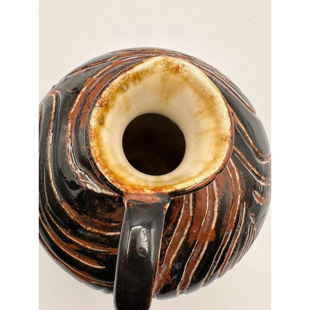 Handcrafted Studio Pottery Jug - Signed AEY Rustic MCM Swirl Glaze Pitcher